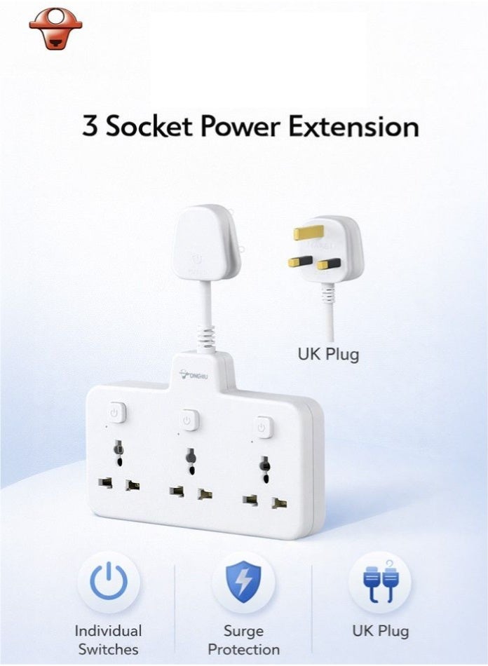 جونيو موزع طاقة جداري 3 في 1، مزود بثلاثة منافذ بمفاتيح فردية، مقبس طاقة متعدد الاستخدامات مع حماية من زيادة التيار للمنزل والمكتب - Image 1